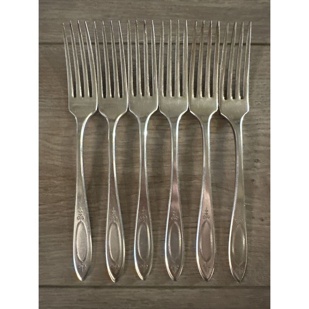 Oneida Community Silverplate‎ 1917 Adam 6 Dinner Forks Flat Handle 7 3/4"